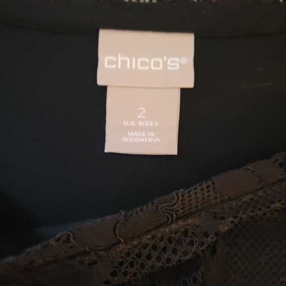Chico's Black Lace Front Sheer Lace Longsleeve Pullover Blouse Size 2 - Picture 8 of 12